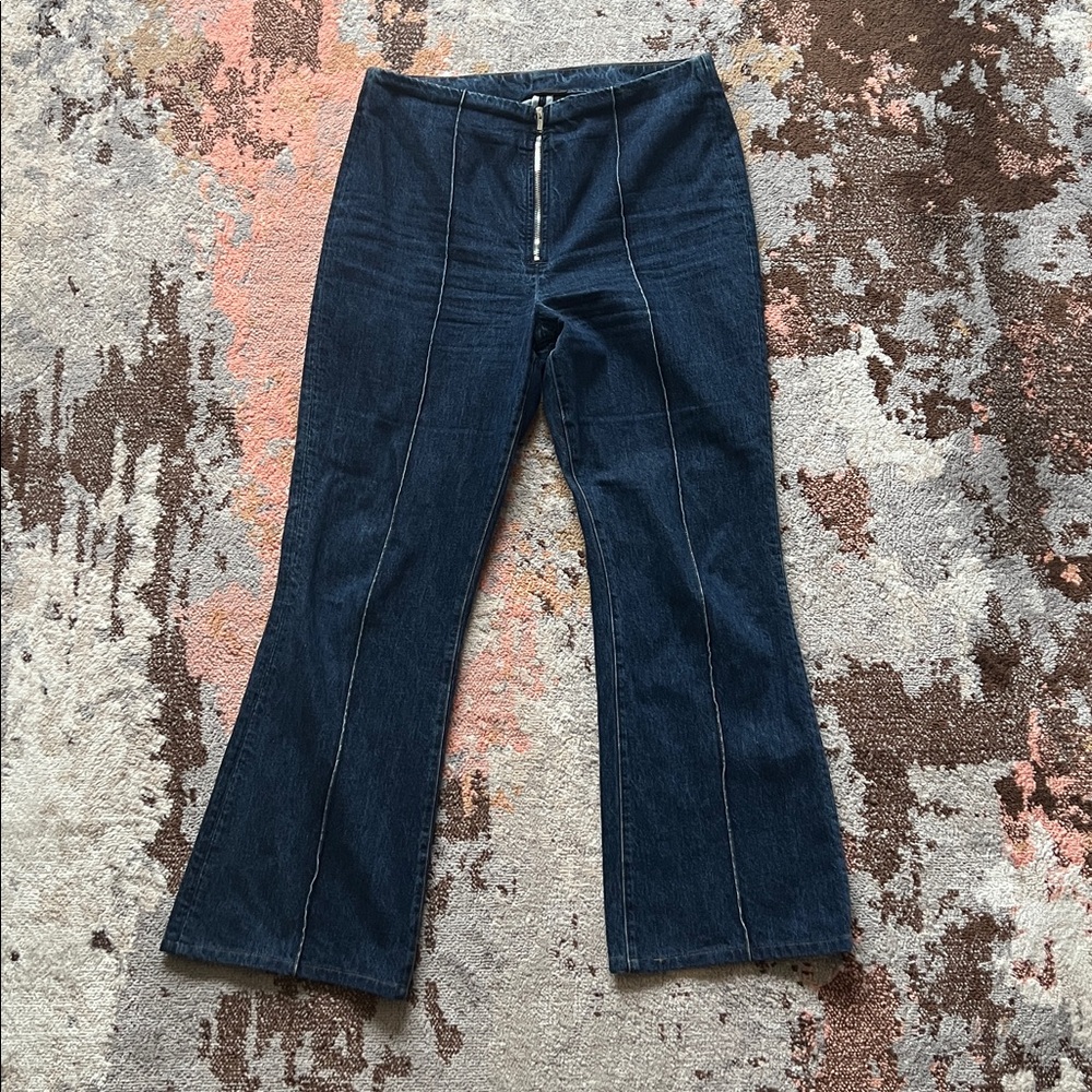 Helmut Lang dark wash blue denim cotton flare boot cut wide leg jeans
